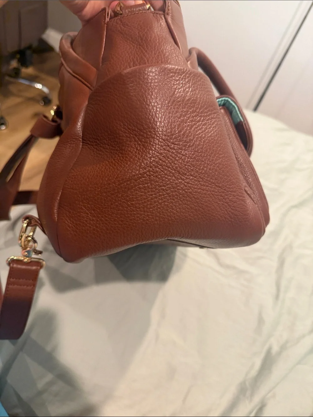 Brown Leather Diaper/backpack Handbag with Dual Front Pockets Lily Jade